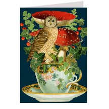 Owl and Red Mushrooms in Teacup Card ~ England